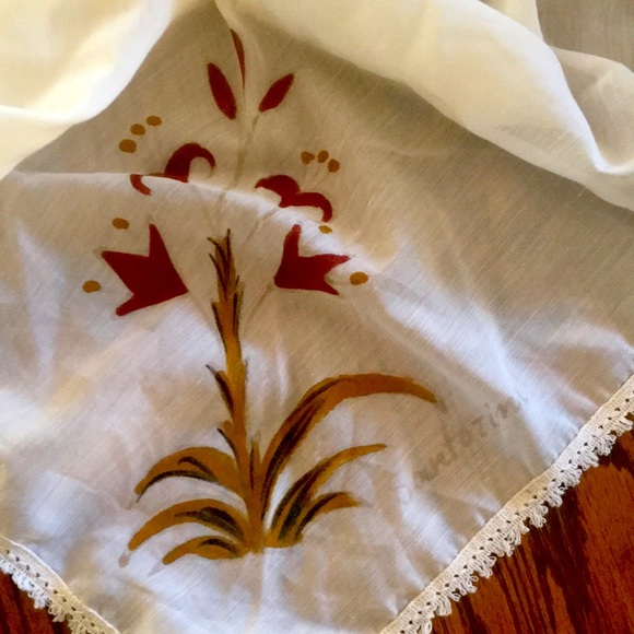 Triangular off white Head, Neck , Hair Scarf hand painted Santorini Greece - Picture 2 of 5